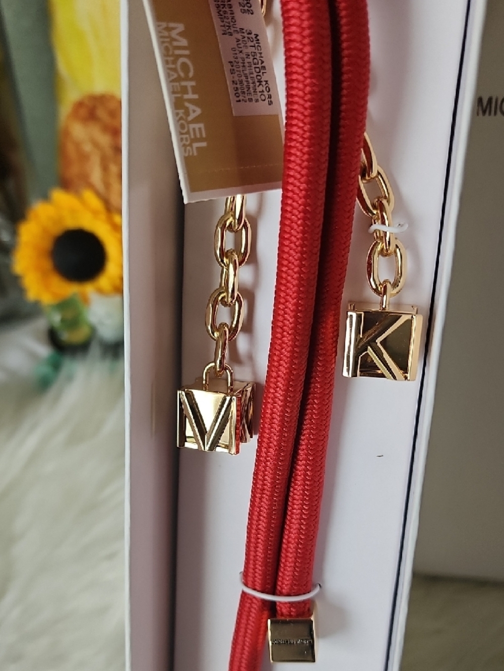 Michael Kors Red Knot Tassel Keychain with Gold Accents - Picture 4 of 11